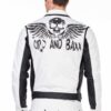 Cranium Wings White Denim Jacket Leather Sleeves