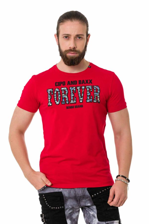 Forever Embossed Red Cotton Tshirt Cipo and Baxx CT736_1