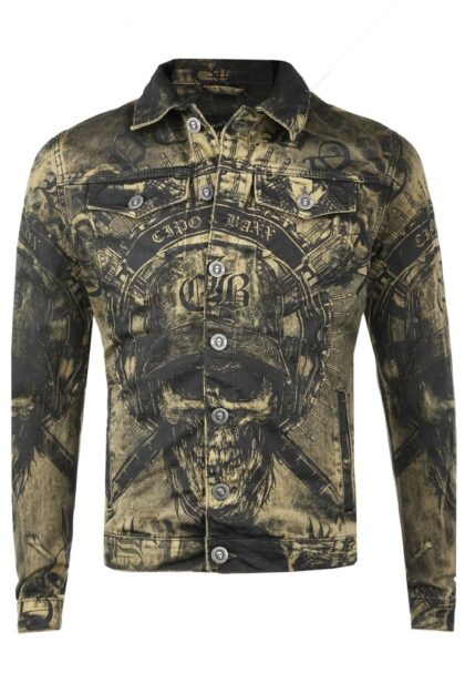 printed green denim skull jacket cipo and baxx cj188