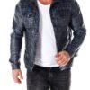 blue stylish waxed leather denim men jacket cj278