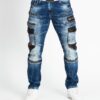 cargo leather and cotton blue denim jeans cd586