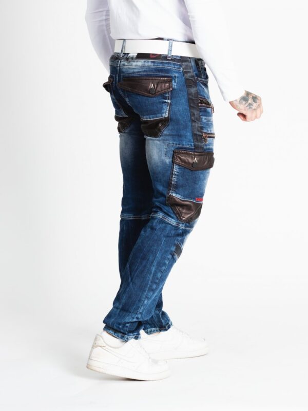 cargo leather and cotton blue denim jeans cd586