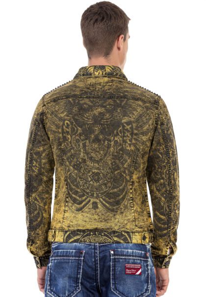 printed denim yellow black skull luxury jacket cipo and baxx cj273