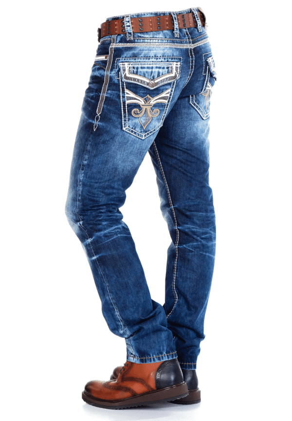 stylish blue luxury denim jeans having embroidery on the back side