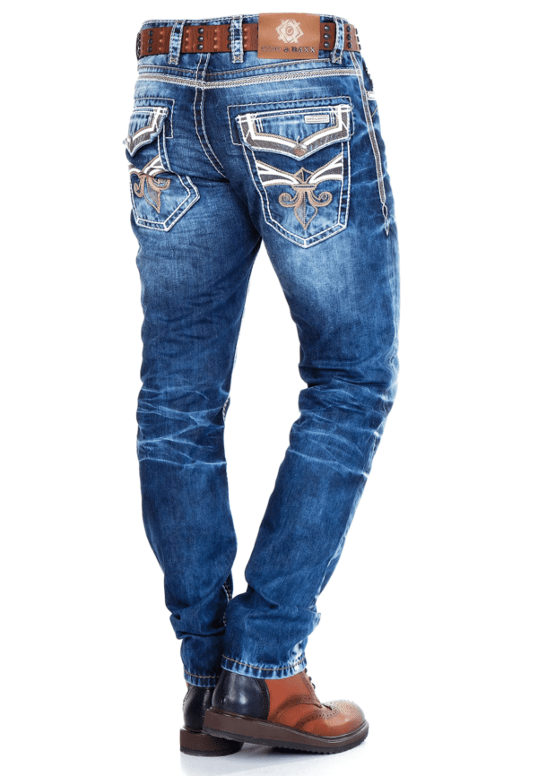 stylish blue luxury denim jeans having embroidery on the back side