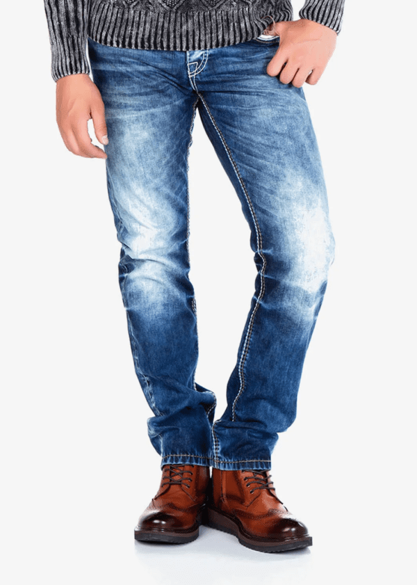 stylish blue luxury denim jeans having embroidery on the back side