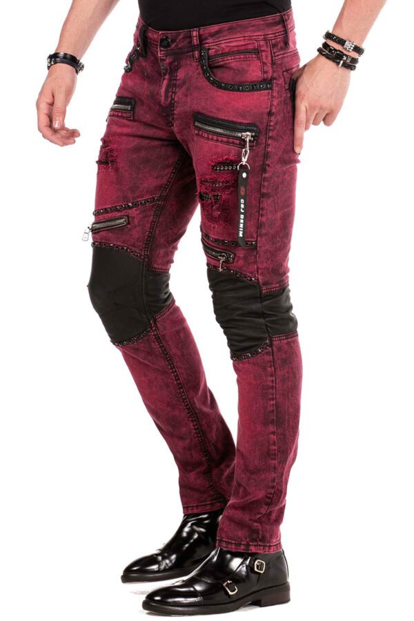 stylish decorated burgundy denim men jeans cipo and baxx cd481