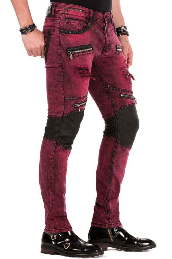 stylish decorated burgundy denim men jeans cipo and baxx cd481