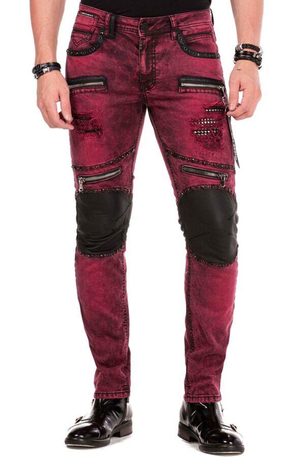 stylish decorated burgundy denim men jeans cipo and baxx cd481