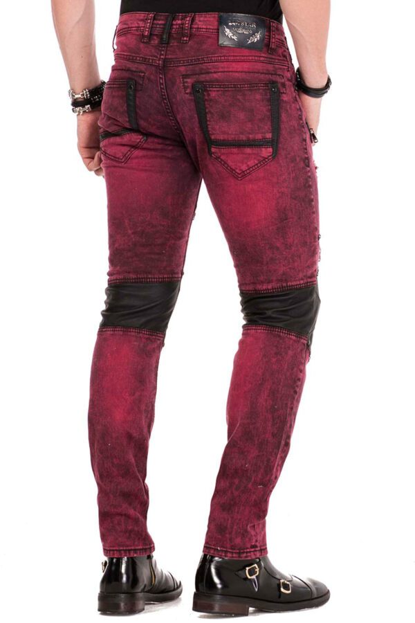 stylish decorated burgundy denim men jeans cipo and baxx cd481