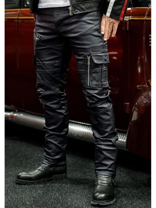 stylish shiny black cotton cargo denim men cipo and baxx