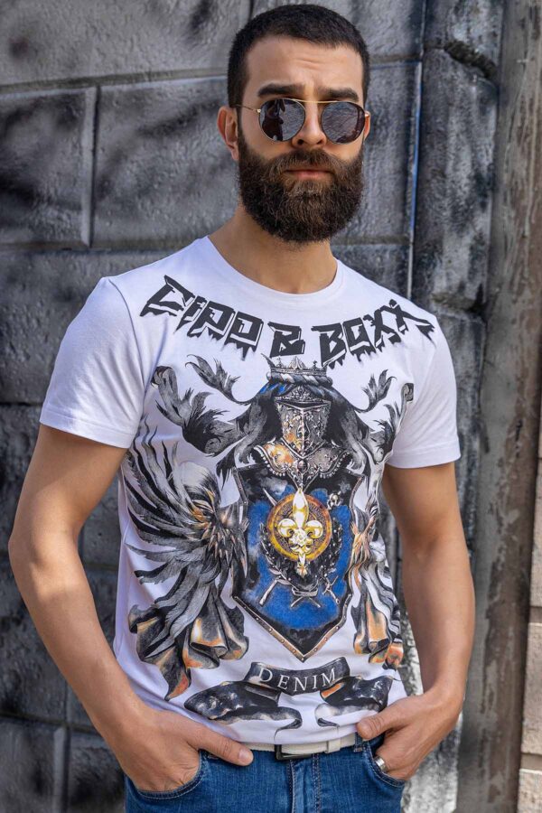 white cotton printed crown men streetstyle tshirt ct743